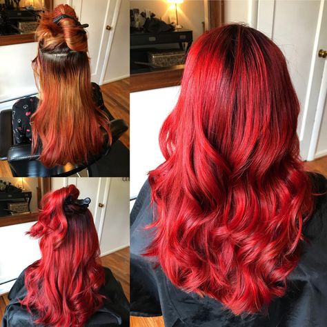 Bright red hair, Ariel red, vibrant red Bright Red Hair Ideas, Ariel Red Hair, Bright Red Hair Color, Zoella Hair, Red Fall Hair, Vibrant Red Hair, Cherry Hair Colors, Ariel Hair, Red Hair Inspiration