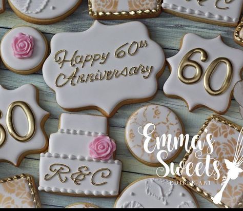 60 Anniversary Cookies, 60th Wedding Anniversary Cookies, 60th Anniversary Cookies Decorated, 60th Anniversary Cookies, Anniversary Sugar Cookies, Anniversary Sweets, Happy 31st Anniversary, Diamond Wedding Anniversary Cake, 60th Wedding Anniversary Party