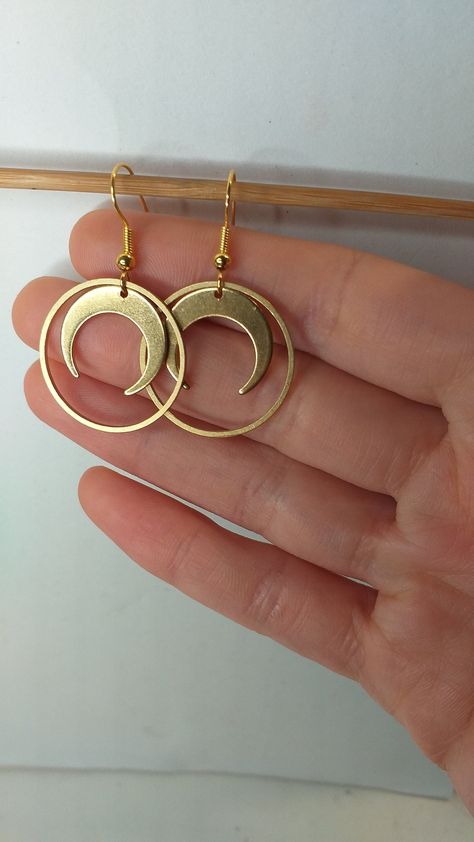 Raw Brass Earrings, Gold Moon Earrings, Wiccan Earrings, Boho Jewellery, Phases Of The Moon, Gold Moon, Paper Gift Bags, Moon Earrings, Brass Earrings