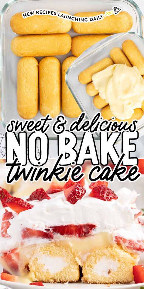 Twinkie cake is a decadent dessert that combines pudding, Twinkies, and sweet, juicy strawberries for an unforgettable taste. Twinkie Strawberry Shortcake, Twinkie Desserts, Hostess Snack Cakes, Twinkies Recipe, Tailgate Desserts, Twinkie Cake, Strawberry Shortcake Dessert, Angel Food Cake Desserts, Trifle Recipes