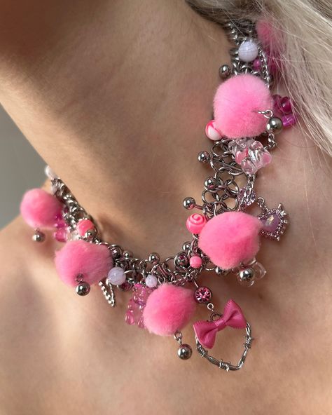 LOVECORE 01 ⛓️💘 surgical steel / acrylic / zirconia / faux fur balls min length: 36cm max length: 46cm PLN 410 / €95 DM to buy August 10, Jewelry Inspo, Handmade Jewellery, Choker, Hot Pink, Faux Fur, Handmade Jewelry, Fashion Jewelry, Necklaces