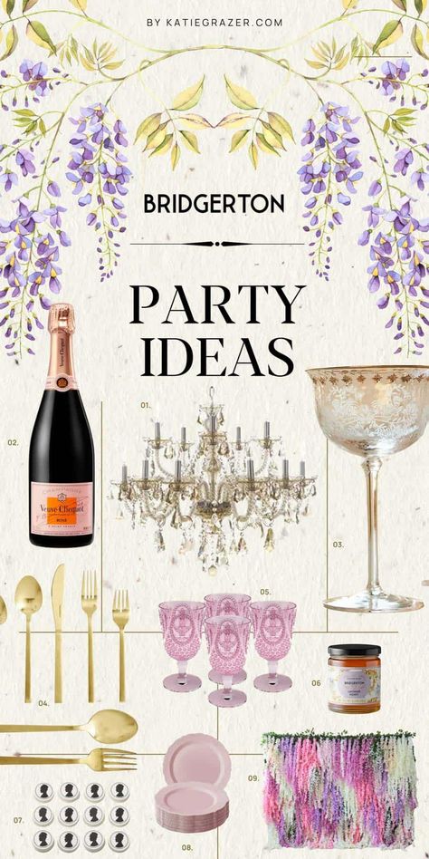 Discover how to host a Bridgerton-themed party with elegance and flair! This guide offers 29+ essentials, from regal invitations to decadent desserts and everything in between. Perfect your soirée with tips on choosing the right decor, dishes, and delightful drinks. Click to transform your gathering into the event of the season! Bridgerton party ideas, regency era decor, themed party essentials, Bridgerton theme party, Bridgerton decor, Bridgerton gift ideas Regency Era Birthday Party, Bridgerton Party Decor Diy, Bridgerton Themed Drinks, Diamond Of The Season Bridgerton Party, Bridgerton Tree, Bridgerton Engagement Party, Bridgerton Drinks, Bridgerton Watch Party Ideas, Bridergton Party Ideas