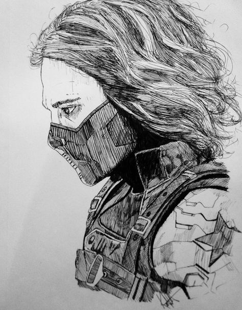 Winter Soldier Painting Canvas, Bucky Barnes Painting, Bucky Barnes Drawing Easy, The Winter Soldier Drawing, Bucky Barnes Fanart Winter Soldier, Bucky Barnes Sketch, Bucky Sketch, Bucky Barnes Tattoo Ideas, Winter Soldier Sketch