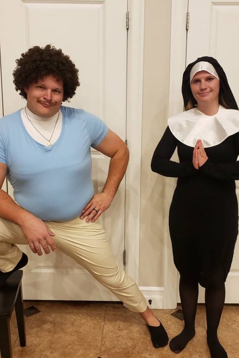 Nacho Libre Halloween Costume Couple, Nacho Libra Costumes, Got Couple Costume, Nacho And Nun Costume, Simple Couples Costumes Last Minute, Nacho Libre And Nun Costume Couple, Halloween Costumes Couples Mexican, Halloween Funny Couple Costumes, Nacho Libre And Encarnacion Costume