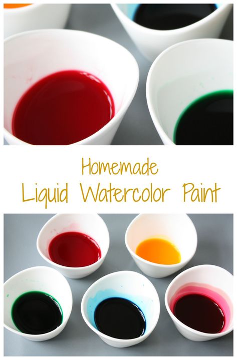 Homemade Liquid Watercolor Paint. Easy, Cheap and you can make it by the bucket full! Great for kids art and craft watercolor projects Watercolor Paint Easy, Painting Art Projects For Kids, Homemade Watercolors, Homemade Paint, Paint Easy, Art Projects For Kids, Art And, Liquid Watercolor, Kids Watercolor