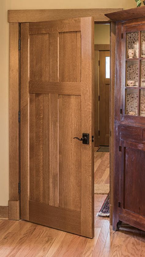 Interior Wood Doors With Glass Panels, Mountain Home Interior Doors, Hickory Trim And Doors, Internal Timber Doors, Maple Doors Interior, Interior Door Styles Craftsman, Stained Doors And Trim, Interior Stained Doors, White Oak Trim And Doors