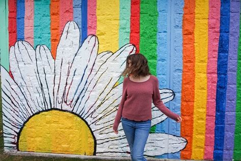 Class Mural, Bricks Background, Instagram Mural, Rainbow Mural, Kelowna British Columbia, Selfie Wall, Garden Mural, Instagram Wall, Pool Landscape