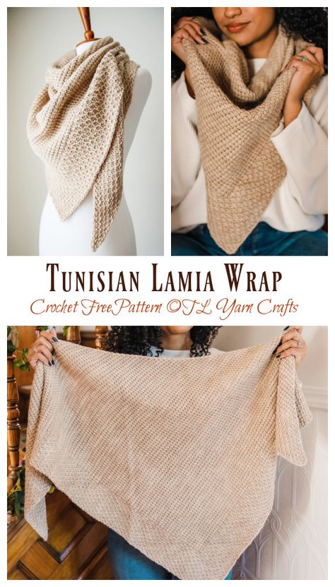 Free Crochet Patterns Shawls And Wraps, Tunisian Crochet Shawl Pattern, Crochet Shawl Scarf, Lamia Wrap, Tunisian Crochet Shawl Patterns Free, Autumnal Crochet, Tunisian Shawl, Shawl Crochet Free Pattern, Tunisian Crochet Shawl