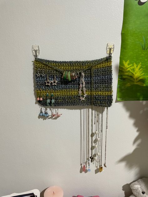 Crochet Wall Jewelry Holder, Knit Jewelry Holder, Crochet Jewellery Organizer, Dorm Crochet, Crochet Wall Organizer, Crochet Jewelry Organizer, Jewelry Organizer Crochet, Crochet Necklace Holder, Crochet Jewellery Holder