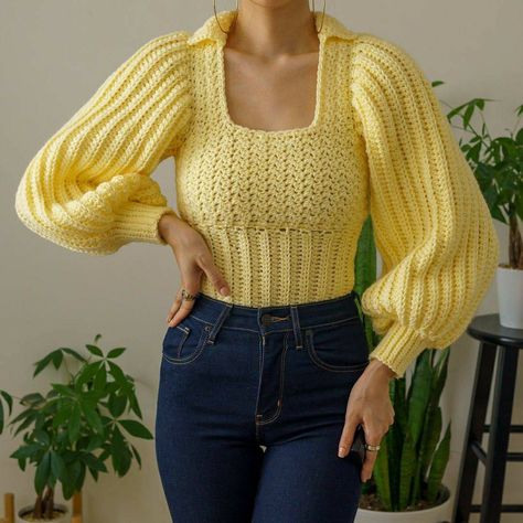 "New Pattern Available! ✨" Sweater Tutorial, Crochet Cable, Collared Sweater, Crochet Collar, Stitch Crochet, Youtube Instagram, Modern Crochet, Crochet Woman, Collar Sweater