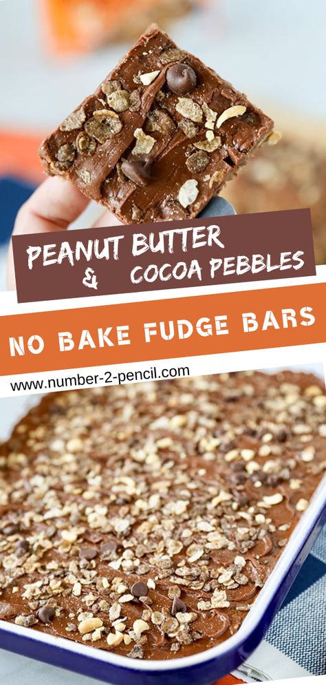 Easy to make no bake peanut butter fudge bars! These tasty no-bake fudge bars for desserts have butter, chocolate, marshmallows, peanut butter, and Cocoa Pebbles. Make this irresistible recipe! Cocoa Pebbles Recipes, No Bake Peanut Butter Fudge, Chocolate Lasagna Cake, Peanut Butter Fudge Bars, Cocoa Pebbles, No Bake Fudge, Marshmallow Brownies, No Bake Peanut Butter, Fudge Bars