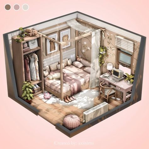 Sims 4 Houses Layout, Cc The Sims 4, San Myshuno, Sims 4 Kitchen, Soft Bedroom, Sims 4 Bedroom, Sims 4 House Plans, Sims 4 House Building, House Design Ideas