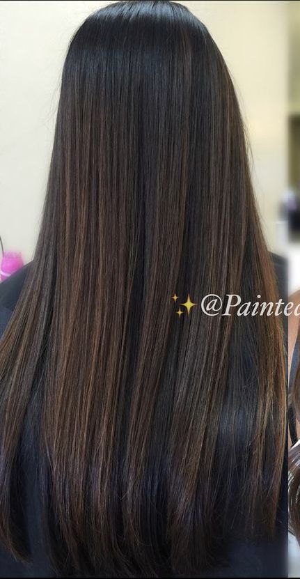 Asian Hair Highlights, Highlights Brown Hair Balayage, Dark Brown Hair Balayage, Balayage Caramel, Balayage Straight Hair, Long Hair Highlights, Balayage Long Hair, Brown Straight Hair, Black Hair Balayage