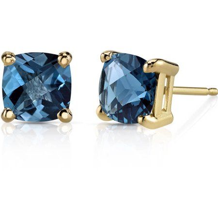 2.25 Carat T.G.W. Cushion-Cut London Blue Topaz 14kt Yellow Gold Stud Earrings, Women's, Size: Small Cushion Cut Earrings, Tanzanite Studs, London Blue Topaz Earrings, Jewelry Questions, Tanzanite Earrings, Cut Earrings, Gold Cushions, Blue Topaz Earrings, Swiss Blue Topaz