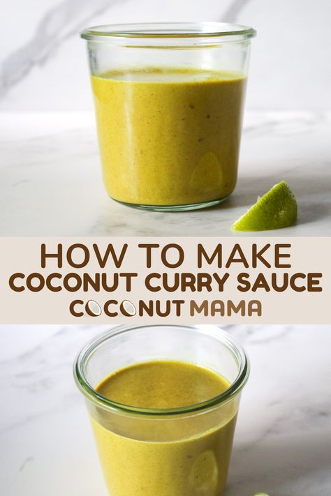 This simple coconut curry sauce is easy to make and comes together in under 5 minutes. This sauce can be made ahead and frozen for later use and is a stable I keep on hand for quick, easy, and tasty meals! Thai Coconut Curry Sauce, Simple Coconut Curry, Coconut Curry Sauce Recipe, Vegan Curry Sauce, Easy Curry Sauce, Easy Coconut Curry, Curry Sauce Recipe, Low Carb Curry, Thai Curry Sauce