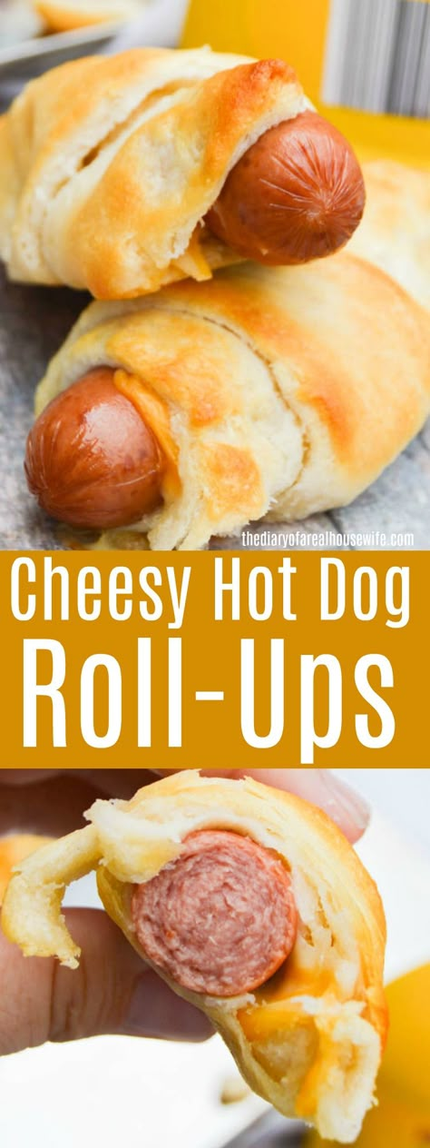 Toasted Hot Dog Roll Ups, Bread Roll Ups Recipes, Hot Dog Roll Ups, Hot Dog Crescent Rolls, Dogs Recipes, Stuffed Breads, Hot Dog Rolls, Hot Dogs Recipes, Crescent Recipes