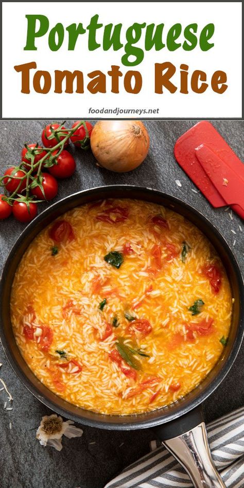 Portuguese Rice, Tomato Rice Recipe, Rice Recipes Side, Rice Dishes Recipes, Rice Side Dish Recipes, Tomato Dishes, Tomato Rice, Rice Side, Rice Side Dishes