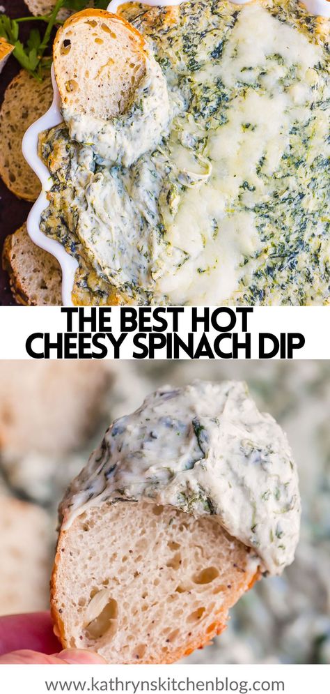 Cheesy Spinach Dip, Appetizer Dips Hot, Hot Spinach Dip, Creamy Spinach Dip, Cheesy Spinach, Spinach Dip Recipe, Drink Inspiration, Appetizers Recipes, Amazing Appetizers