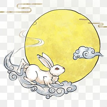 Jade Rabbit Moon, Jade Rabbit Tattoo, Moon Rabbit Tattoo, Lunar Rabbit, Chinese Painting Style, Chinese Clipart, Painting Clipart, Ming Vase, Cloud Clipart