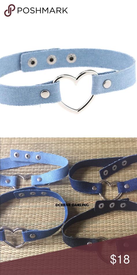 SILVER HEART INDIGO DENIM CHOKER Jean Apron, Denim Choker, Denim Bracelet, Surf Necklace, Denim Jewelry, Fashion Vocabulary, Indigo Denim, Denim Diy, Fashion Mood Board