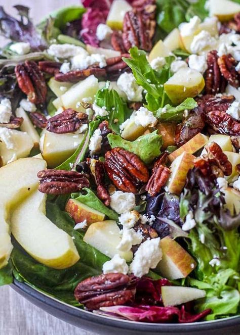 Apple Pecan Salad Dressing, Autumn Apple Walnut Salad With Maple Dijon Vinaigrette, Apple Pecan Feta Salad, Feta Cheese Salad Recipes, Apple Feta Salad, Apples Salad, Pear Salad Recipes, Apple Salad Recipes, Blue Cheese Salad