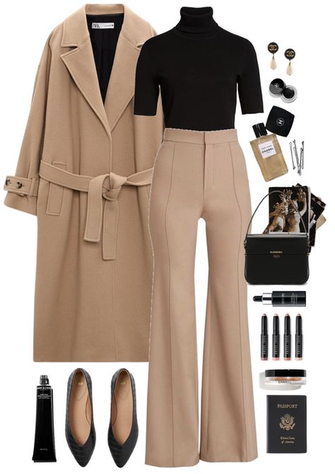 Neutral Tone Work Outfits, All Tan Outfits For Women, Black And Beige Outfits For Women, Camel Color Combinations, Beige And Black Outfits For Women, Black And Beige Outfits, Cream And Black Outfits, Nude And Black Outfit, Khaki And Black Outfit