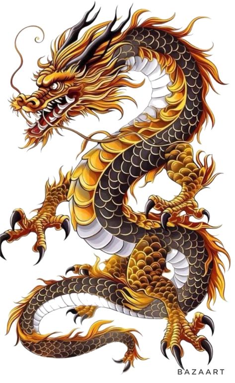 Tatuaje Trash Polka, 30 Tattoo, Chinese Dragon Art, Dragon Sleeve, Dragon Tattoo Art, Japanese Dragon Tattoo, Dragon Artwork Fantasy, Asian Dragon, Golden Dragon