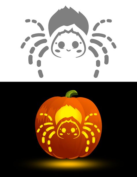 Printable Kawaii Spider Pumpkin Stencil Spider Pumpkin Stencil, Fairy Pumpkin Carving Stencil, Spider Pumpkin Carving Template, Spider Web Pumpkin Carving Stencil, Bug Pumpkin Carving, Spider Carving Pumpkin, Pumpkin Carving Detailed, Twin Pumpkin Carving Ideas, Unicorn Pumpkin Stencil Free Printable