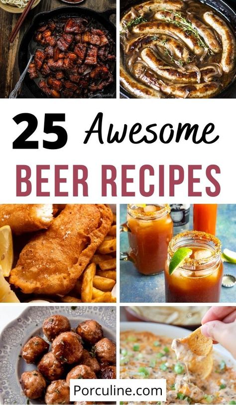 Check out this list of 25 awesome beer recipes —from cupcakes to beef—that are totally awesome and will become your new favorite dishes. #beerrecipes #beer #homemadebeer Beer Appetizers, Homemade Beer, Cooking With Beer, Potluck Dishes, Coffee Drink Recipes, Beer Recipes, Potluck Recipes, Main Course Recipes, Delicious Dishes