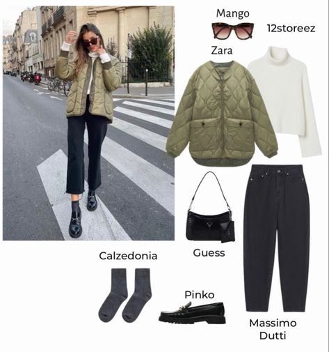 Quilted Jacket Street Style, Anorak Jacket Outfit, Quilted Jacket Outfit, Green Jacket Outfit, Capsule Wardrobe Women, Jacket Outfit Women, Winter Fashion Outfits Casual, Looks Chic, Autumn Outfit