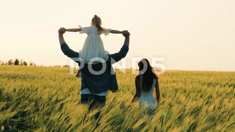 Professional Father Carries Little Daughter Shoulders While Walking Mother Wife Father Carrying Daughter, Stock Video, Carry On, Walking, Music, High Quality, Quick Saves, Art