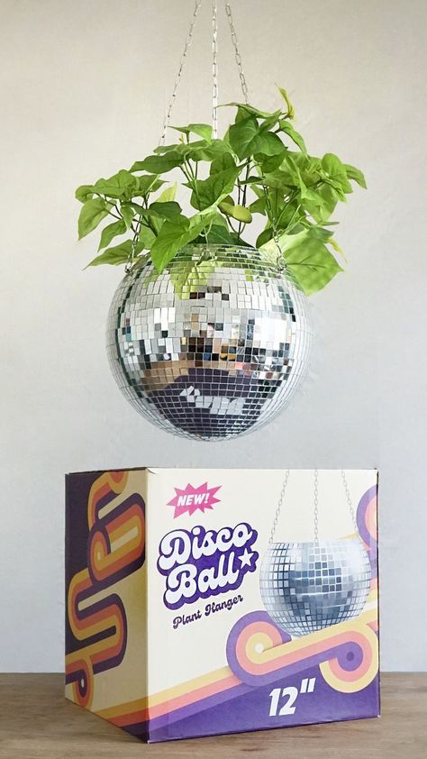 Boho Disco Ball, Dream Teen Bedrooms, Disco Planter, Disco Ball Hanging, Disco Ball Planter, Planters For Indoor Plants, College House Decor, Drum Room, Disco Decorations