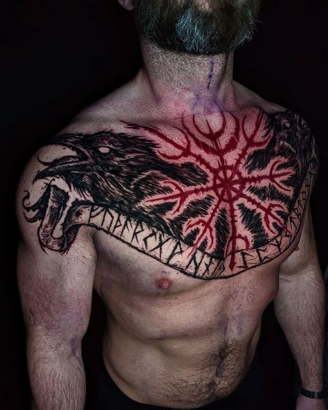 T o m a s z G ó r n i c k i on Instagram: “Shield of awe,and Odin's raven's bringing the runes. 9 hours of crude and primal pain worked out well. @darek.m80 💪 . . . #northman #nordic…” Odins Ravens Tattoo, Odin's Ravens Tattoo, Tattoo Odin, The Northman, Odin's Ravens, Tattoo Board, Nordic Tattoo, Raven Tattoo, Warrior Tattoo