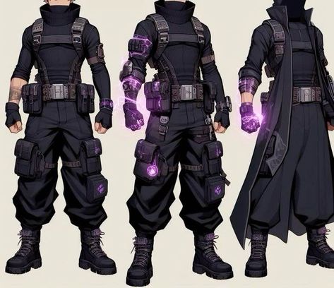 Outfit Ideas Superhero, Clothing Ideas For Characters, Techwear Drawing Reference, Cyberpunk Outfit Concept Art Male, Cyberpunk Suit And Tie, Vigilante Outfit Character Design, Outfits For Characters Character Design, Outfit Designs Male, Hero Outfits Male