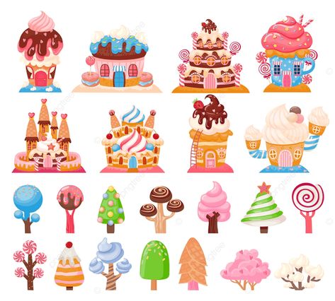 Candy City Drawing, Candy Land Drawing, Candy House Drawing, Candy World Illustration, Candy City, Sketches Watercolor, Food Tree, Candyland Games, Heart City