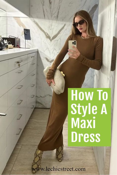 How To Style A Maxi Dress. Maxi dress outfit are great for maxi dress outfit summer or maxi dress outfit fall. It is a great dress that has a great chic dress aesthetic. The dress aesthetic can be worn in all types of weather. Check out maxi dresses outfit that are for maxi dress casual outfit or even dressed up. #maxidressoutfit #maxidresscasualoutfit #dresses #dressaesthetic #maxidressesoutfit Knitted Maxi Dress Outfit, Shoes To Wear With A Maxi Dress, Leopard Maxi Dress Outfit, Fall Maxi Dress With Boots, Sweater Maxi Dress Outfit, Maxi Knit Dress Outfit, Sweater Over Maxi Dress Outfit, Long Brown Dress Outfit, How To Style A Long Dress