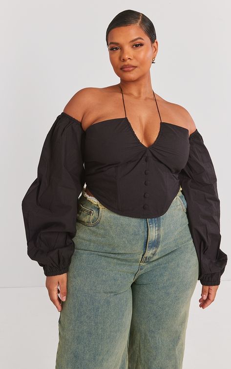 Plus Size Tops For Women, Bardot Top, Plus Size Clothing For Women, Going Out Tops, High Waisted Jeans, Plus Size Shirts, Curvy Fashion, Plus Size Tops, High Waist Jeans