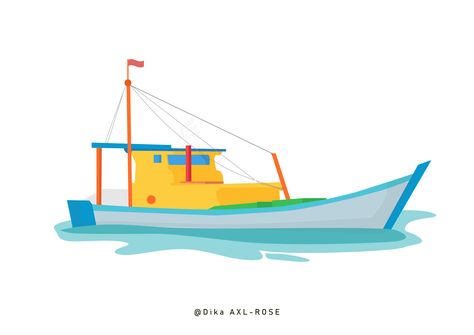 Kapal Motor Nelayan Flat Design Flat Design, Wood, Design