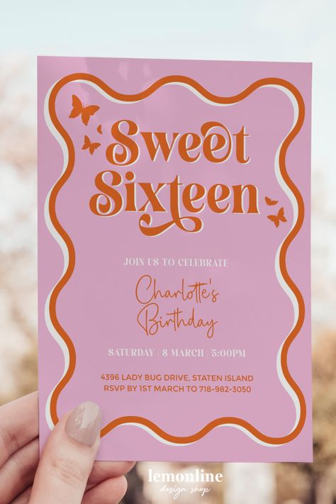 Our wavy invitation is perfect for sweet sixteen celebrations! Sweet 16 Party Invites, Wavy Invitation, Sweet 16 Invitation Ideas, 16 Birthday Party Invitations, My Super Sweet 16, 21 Party, Sweet 16 Party Invitations, Super Sweet 16, Sweet Sixteen Birthday Party Ideas