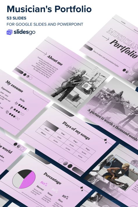 Musician's Portfolio Musician Portfolio, Cool Google Slides, Google Themes, Ppt Template Design, Portfolio Presentation, Purple Gradient, Ppt Design, Project Proposal, Power Point Template