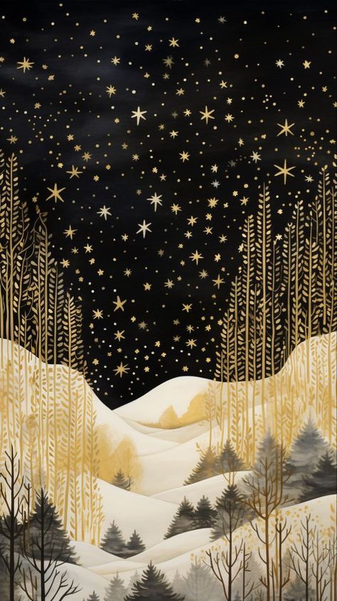 Illustration Countryside, Starry Christmas, Whimsical Art Paintings, Winter Illustration, Pretty Wallpapers Backgrounds, Christmas Paintings, Christmas Illustration, Cellphone Wallpaper, Christmas Wallpaper