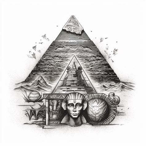 Egyptian Sphinx Tattoo Design, Pyramid Tattoo Stencil, Egyptian Pyramid Tattoo Design, Pyramid Tatoos, Egyptian Pyramid Tattoo, Egyptian Goddess Tattoo, Egypt Tattoo Design, Egyptian Design, Goddess Tattoo