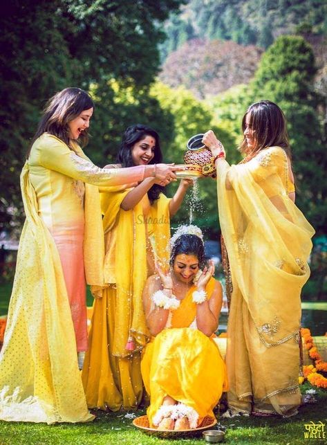 35+ Haldi Ceremony Photos that Prove it is the Most Gleeful of All! | ShaadiSaga Haldi Photoshoot, Burgundy Color Scheme, Color Scheme Ideas, Burgundy Wedding Colors, Yellow Wedding Theme, Ceremony Photos, Bride Photography Poses, Wedding Photoshoot Poses, Haldi Ceremony