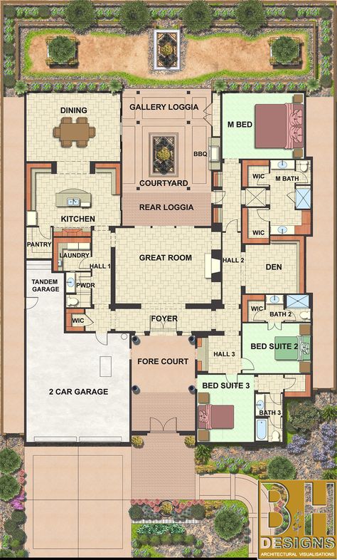 Hacienda Floor Plans, Color Floor, Hacienda Style Homes, Courtyard House Plans, Courtyard Design, Casas The Sims 4, Home Design Floor Plans, Sims House Plans, House Layout Plans