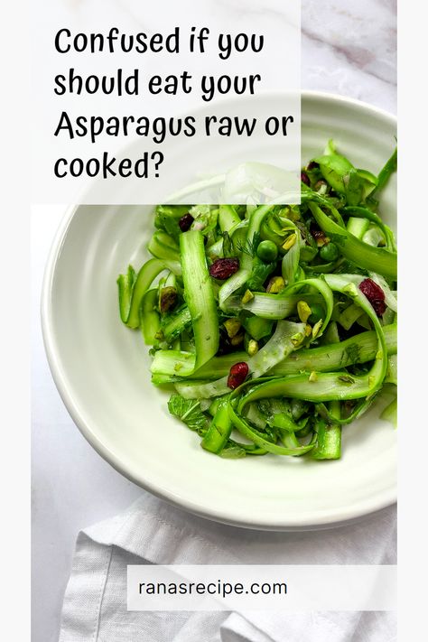 Asparagus is a nutrient-dense vegetable that can be eaten raw or cooked! However, asparagus is very fibrous, making the spears tough to eat. Because of this, it is best to slightly cook the asparagus or blanch it before adding it to your salad. It also helps if you shred the asparagus with a peeler or cut the spears into very small pieces. #Asparagussalad #foodtipsandtricks #summersalad Raw Asparagus Salad, Raw Asparagus Recipes, Vinaigrette Salad, Vegetable Tray, Asparagus Salad, Fresh Asparagus, How To Cook Asparagus, Balanced Meals, Green Vegetables