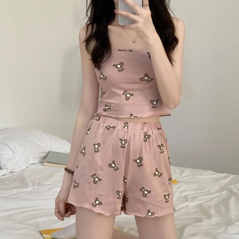 Cute Night Outfits, Short Night Dress, Outfit Korean Style, Pajama Fashion, Cute Sleepwear, Cute Pajama Sets, House Clothes, Cute Dress Outfits, Night Dress For Women