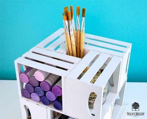 Mini Crate Rotating Craft Storage – walnuthollowcrafts Diy Dollar Tree Crate Ideas, New Dollar Tree Diy, Dollar Tree Crates Ideas, Craft Storage Ideas Diy, Dollar Tree Crate Ideas, Mini Crate Ideas Diy, Mini Crate Ideas, Mini Wood Crate Ideas, Wood Crates Diy