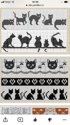 Diy Macrame Projects, Kat Haken, Colorwork Chart, Cat Cross Stitches, Fair Isle Knitting Patterns, Colorwork Knitting, Pola Kristik, Cat Cross Stitch, Crochet Tapestry