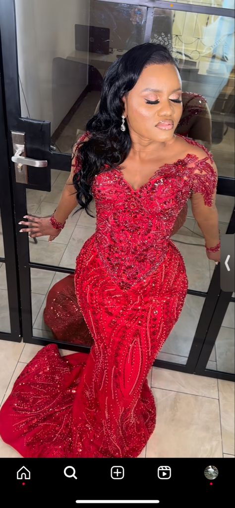 Red Nigerian Dress, Red Wedding Reception Dress, Red Asoebi, Nigerian Prom Dress, Red Wedding Receptions, Prom 2k24, Nigerian Dress, Hey Siri, Nigerian Lace Styles Dress