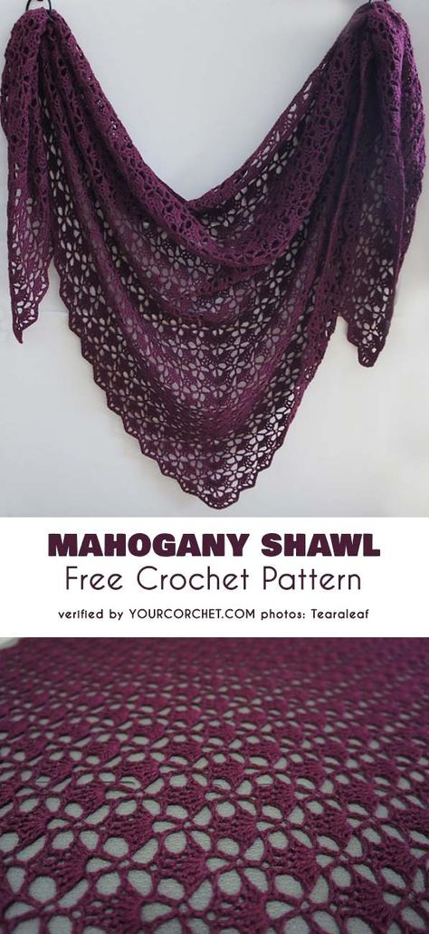 Mahogany Shawl Free Crochet Pattern Triangle En Crochet, Poncho Au Crochet, Crochet Shawl Free, Beau Crochet, Crochet Lace Shawl, Poncho Crochet, شال كروشيه, Confection Au Crochet, Crochet Shawl Pattern Free